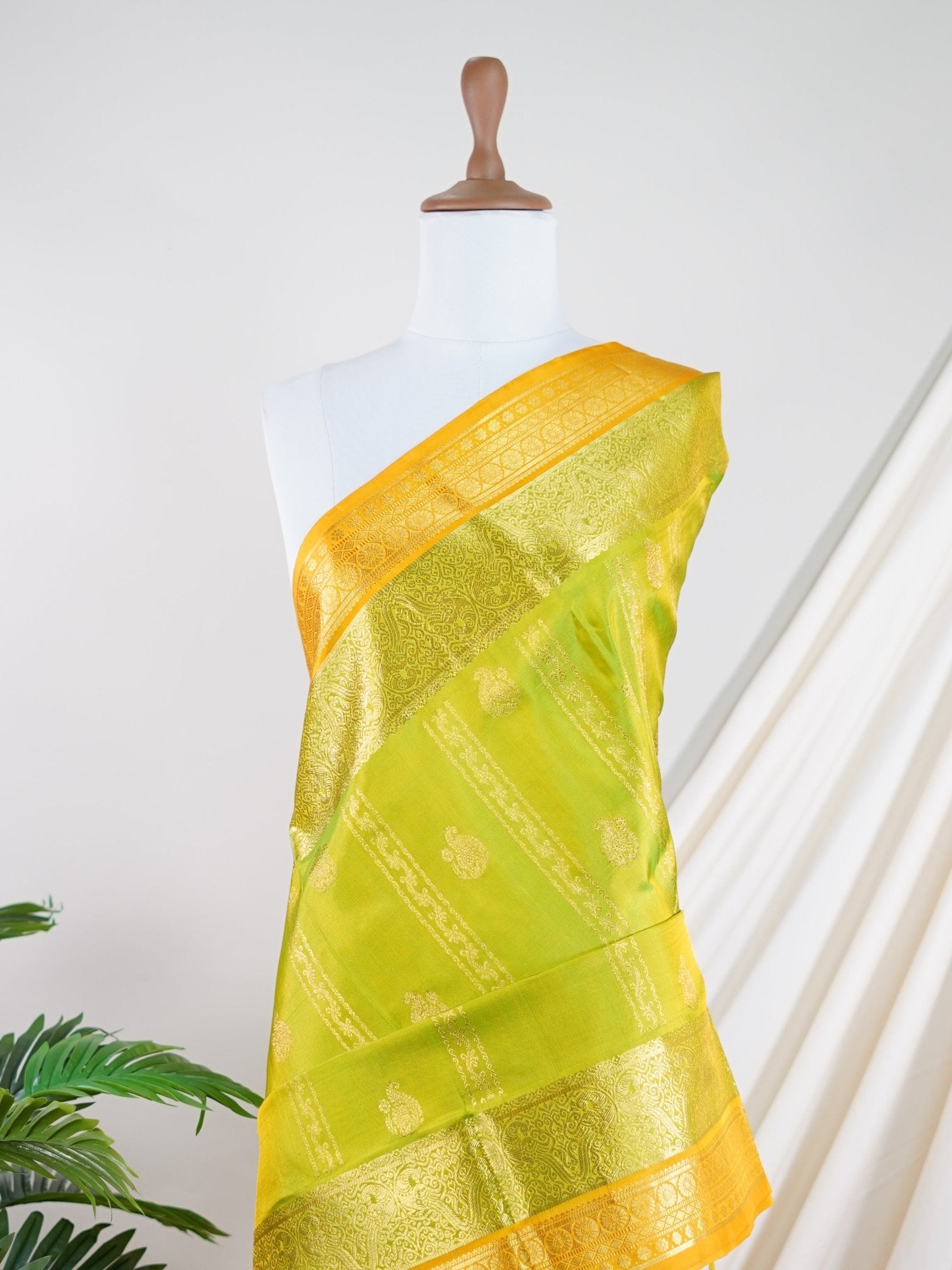 Venkatagiri Silk Parrot Green 100% Pure Silk  - Manoranjitham Weaves - Handloom Store