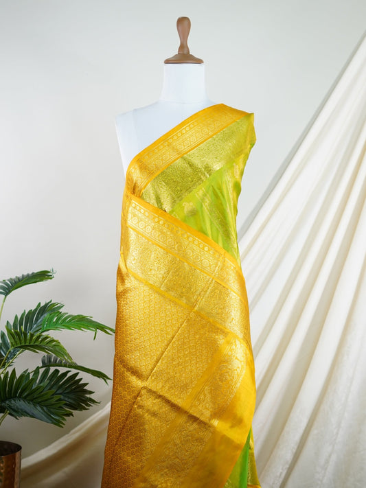 Venkatagiri Silk Parrot Green 100% Pure Silk  - Manoranjitham Weaves - Handloom Store