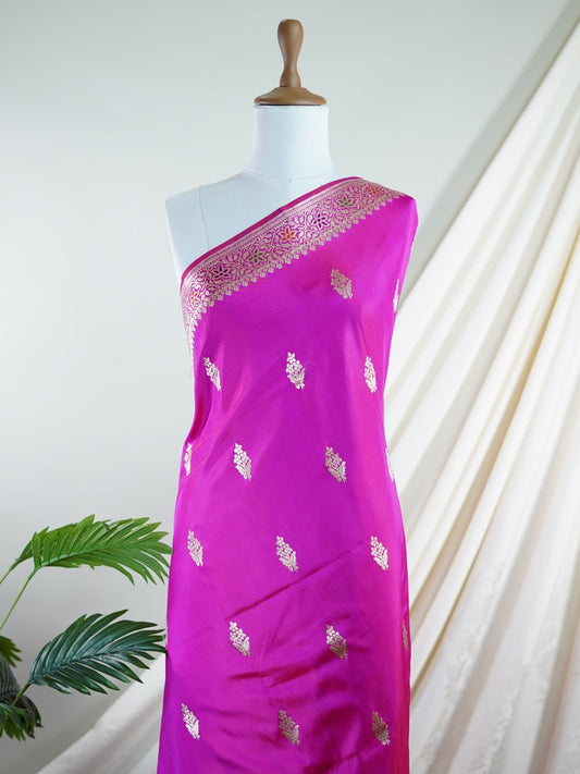 Katan Rani Pink 100% Pure Katan Silk - Manoranjitham Weaves - Handloom Store