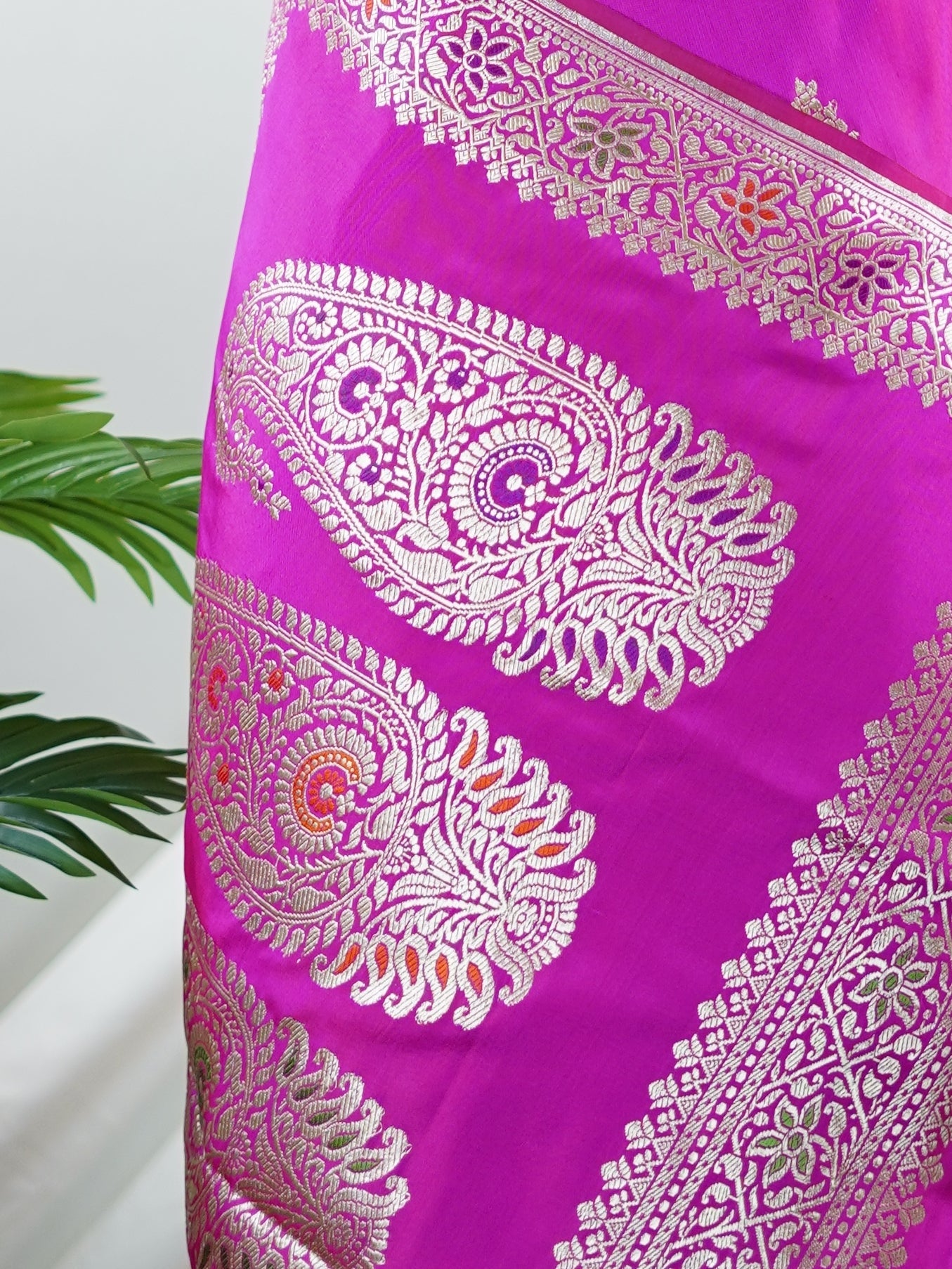 Katan Rani Pink 100% Pure Katan Silk - Manoranjitham Weaves - Handloom Store