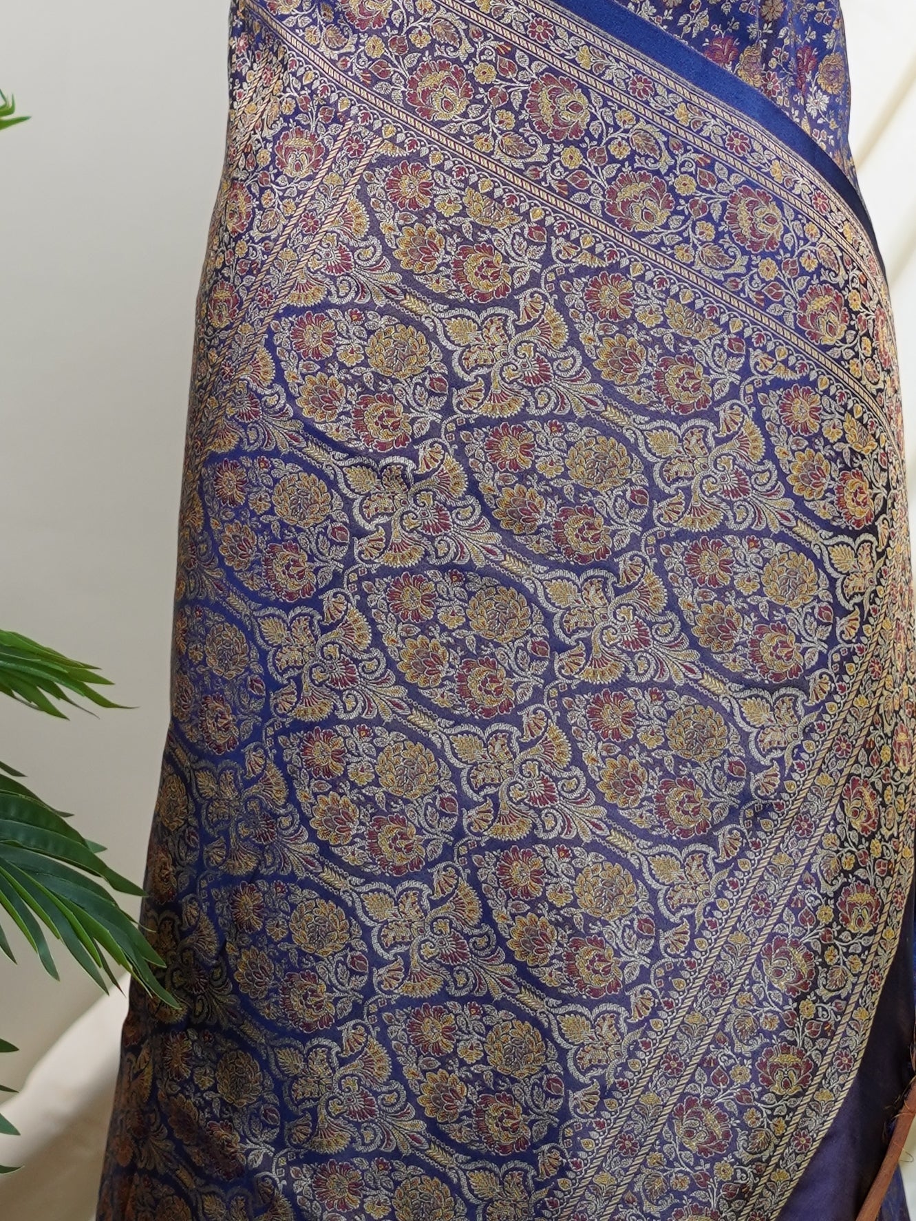 Katan Royal Blue Semi Mushru - Manoranjitham Weaves - Handloom Store