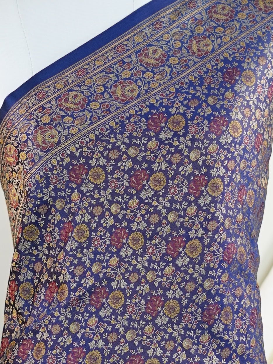 Katan Royal Blue Semi Mushru - Manoranjitham Weaves - Handloom Store