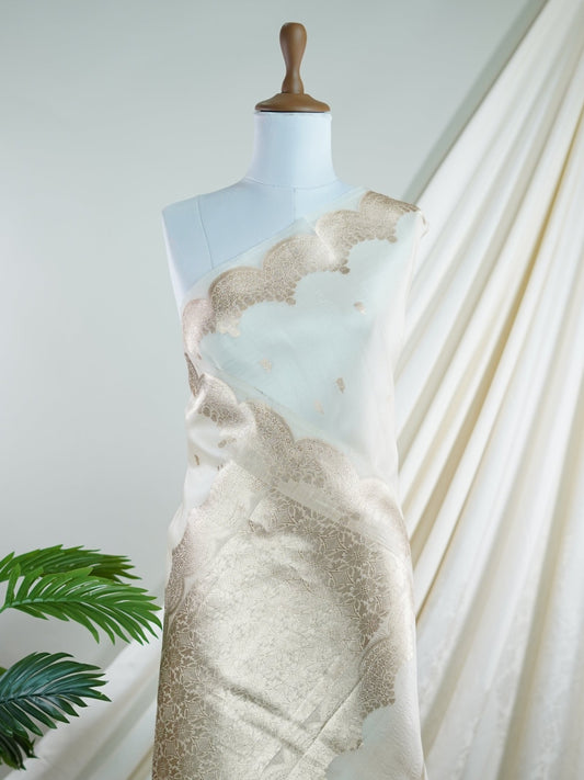 Katan Cream 100% Pure Katan Soft Silk - Manoranjitham Weaves - Handloom Store