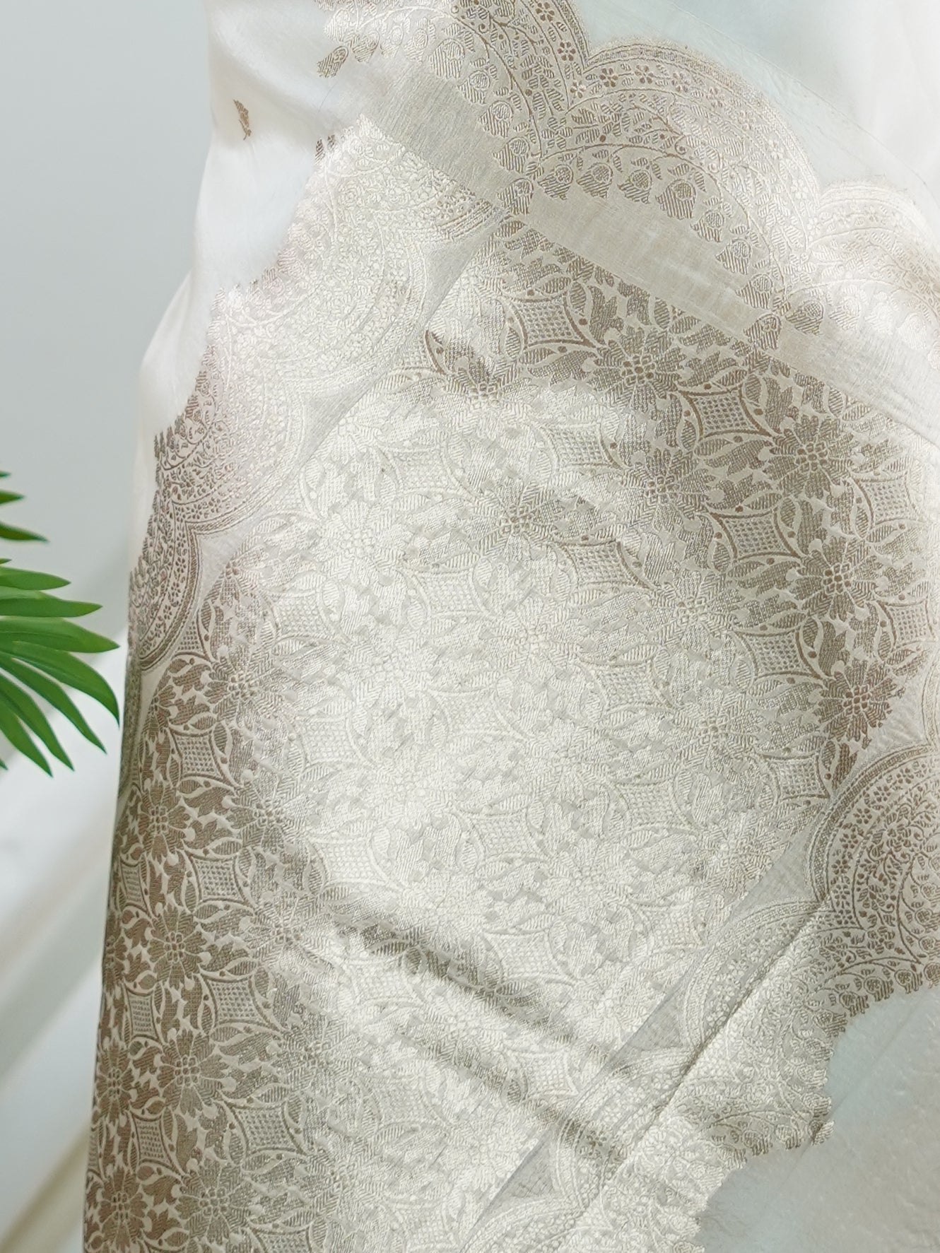 Katan Cream 100% Pure Katan Soft Silk - Manoranjitham Weaves - Handloom Store