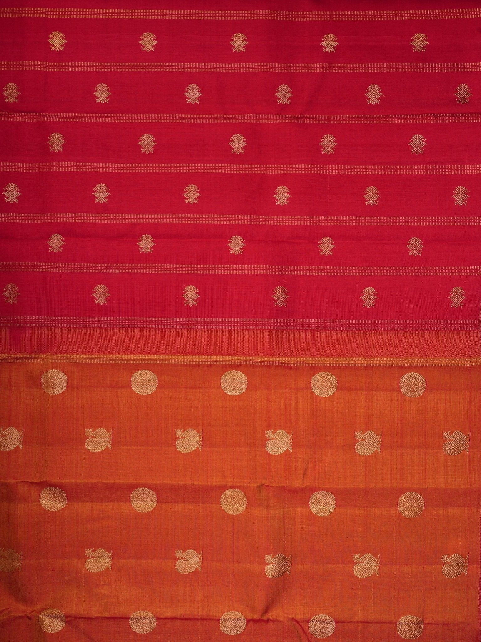 Kanchipuram Silk Orange 100% Pure Silk  - Manoranjitham Weaves - Handloom Store