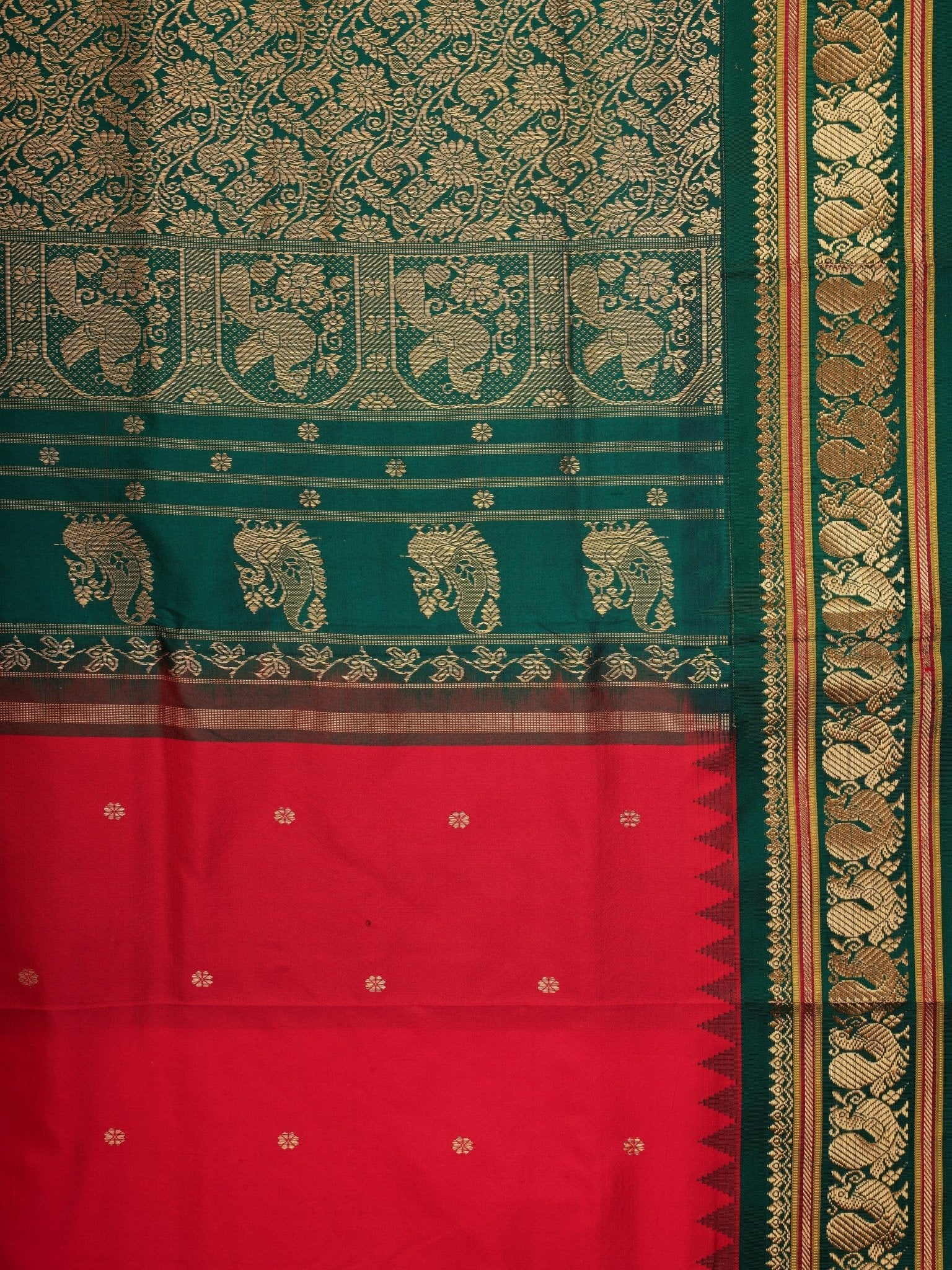 Narayanpet Red 100% Pure Silk  - Manoranjitham Weaves - Handloom Store