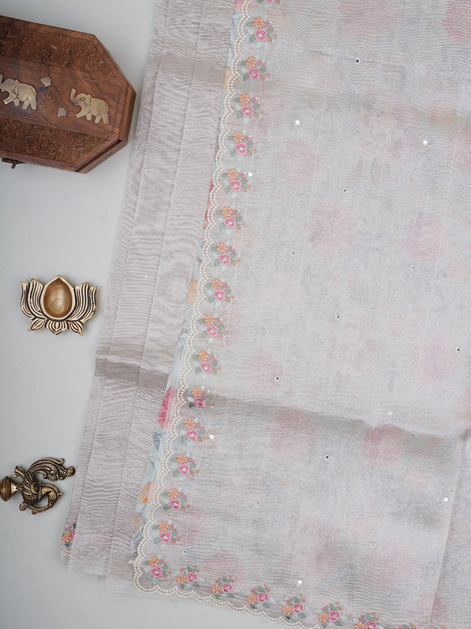 Net Gold Semi Crush Tissue - Manoranjitham Weaves - Handloom Store