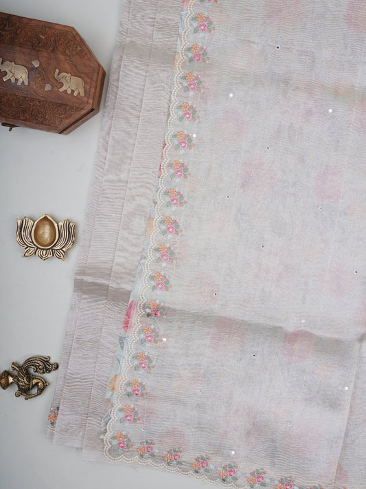 Net Gold Semi Crush Tissue - Manoranjitham Weaves - Handloom Store