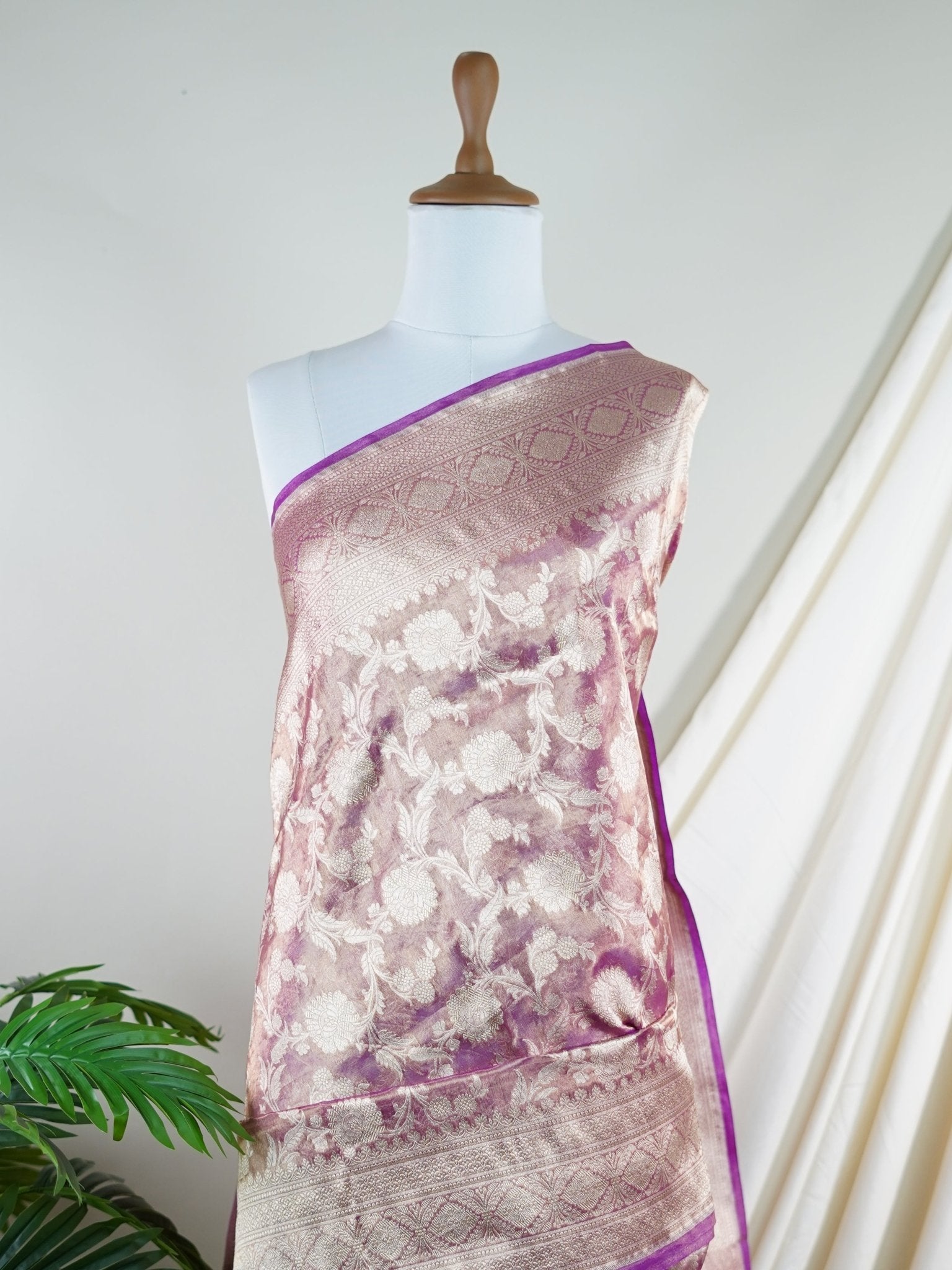 Katan Pink 100% Pure Tissue - Manoranjitham Weaves - Handloom Store