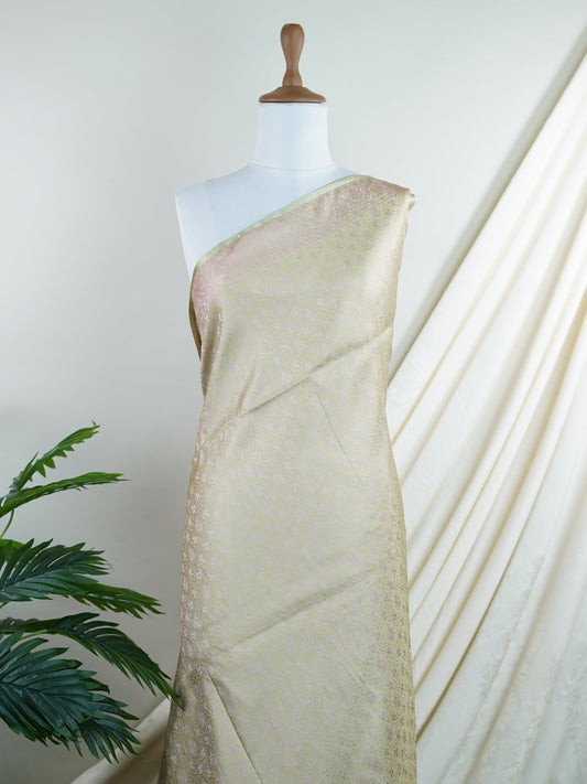 Katan Pista Green Semi Mushru - Manoranjitham Weaves - Handloom Store