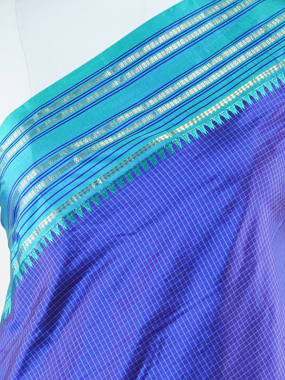 Narayanpet Blue 100% Pure Silk  - Manoranjitham Weaves - Handloom Store