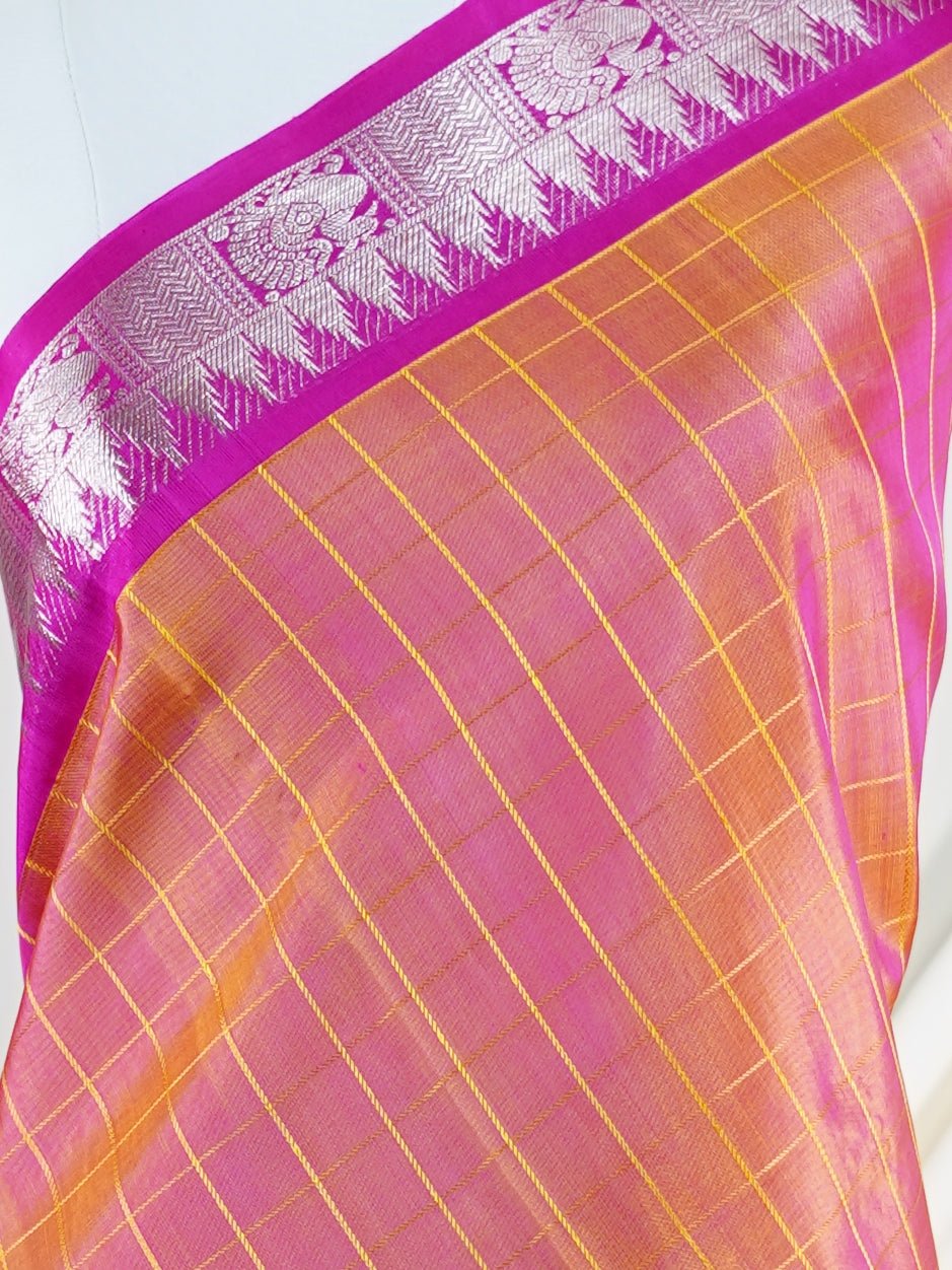Venkatagiri Silk Orange  100% Pure Silk  - Manoranjitham Weaves - Handloom Store