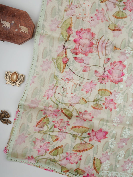 Organza Light Green  100% Pure Organza Silk - Manoranjitham Weaves - Handloom Store