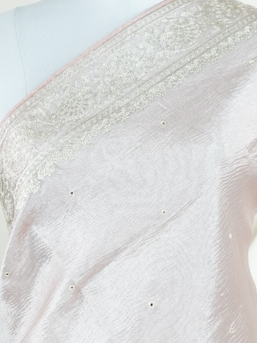 Net Baby Pink Semi Crush Tissue - Manoranjitham Weaves - Handloom Store