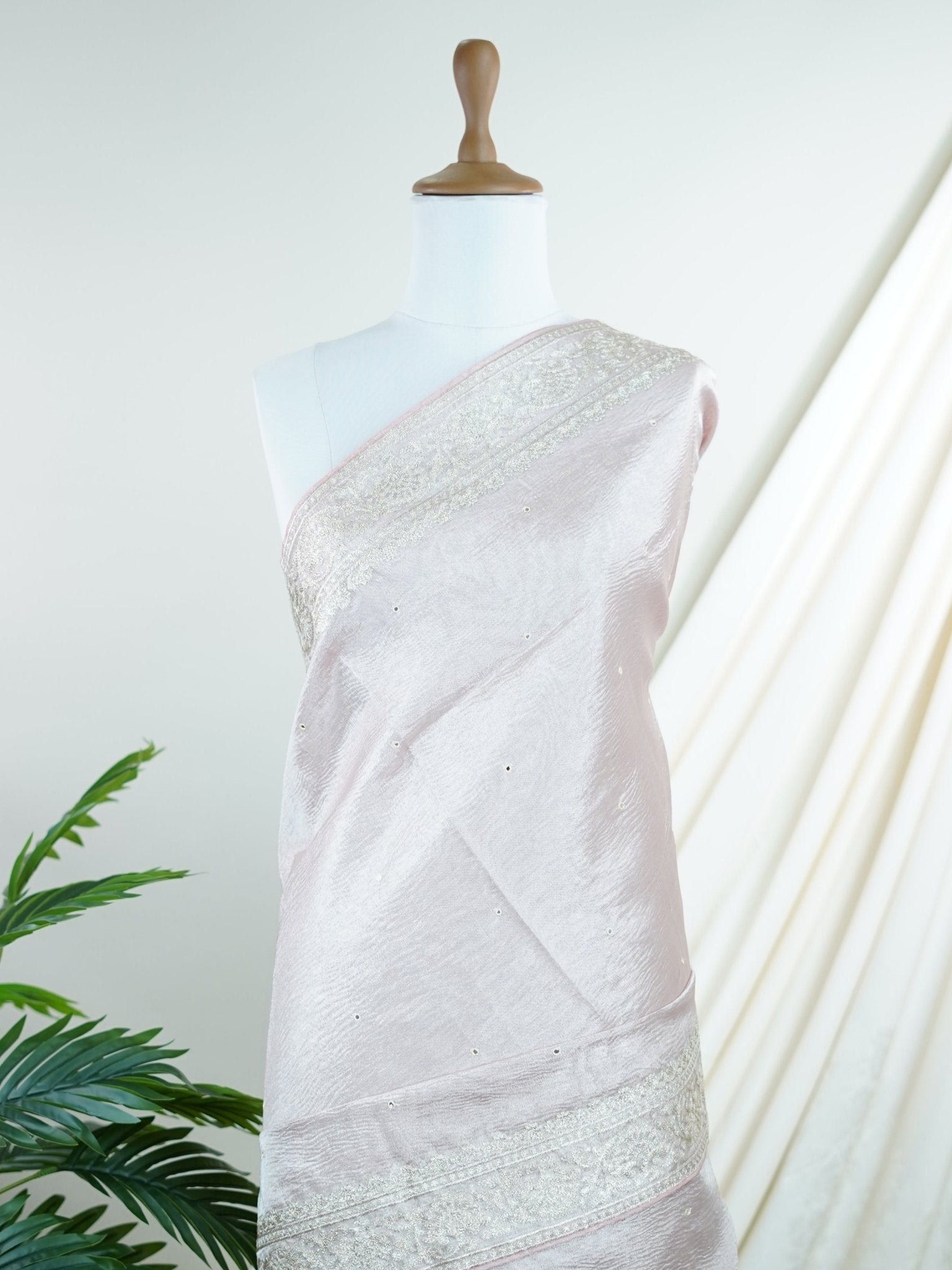 Net Baby Pink Semi Crush Tissue - Manoranjitham Weaves - Handloom Store