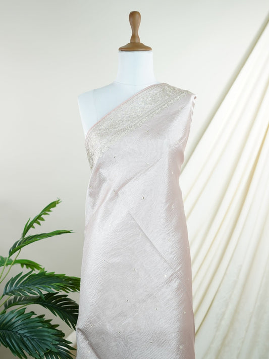 Net Baby Pink Semi Crush Tissue - Manoranjitham Weaves - Handloom Store