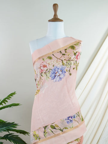 Cotton This 100% Pure Cotton silk saree, adorned in Peach and detailed with nan weaving, reflects the grandeur of Maharashtra. The timeless Handwork motifs enhance its bridal charm. A perfect blend of luxury and tradition, it is designed for those who appreciate fine craftsmanship. Yamini - Manoranjitham Weaves - Handloom Store