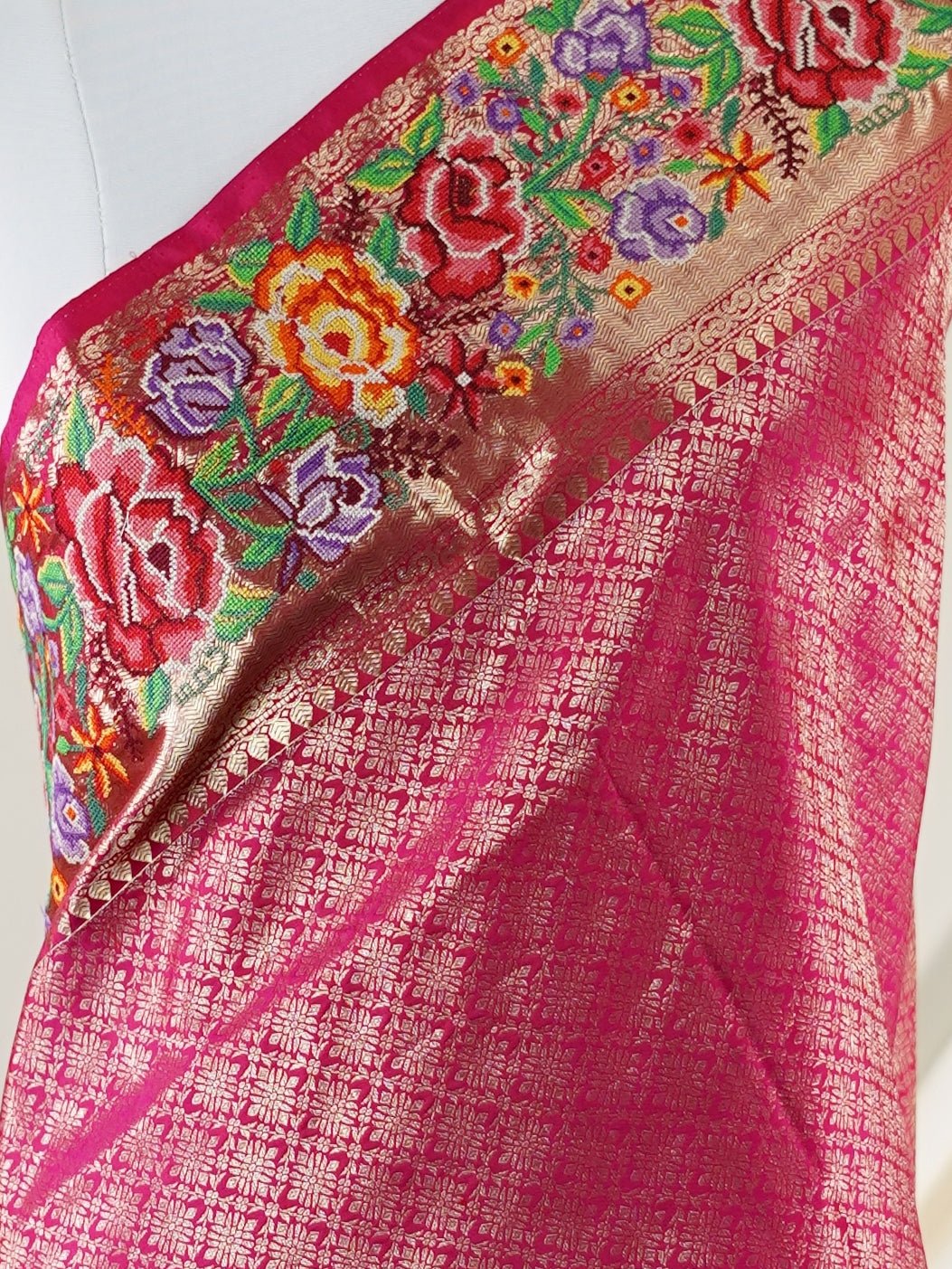 Kanchipuram Silk Pink 100% Pure Silk  - Manoranjitham Weaves - Handloom Store