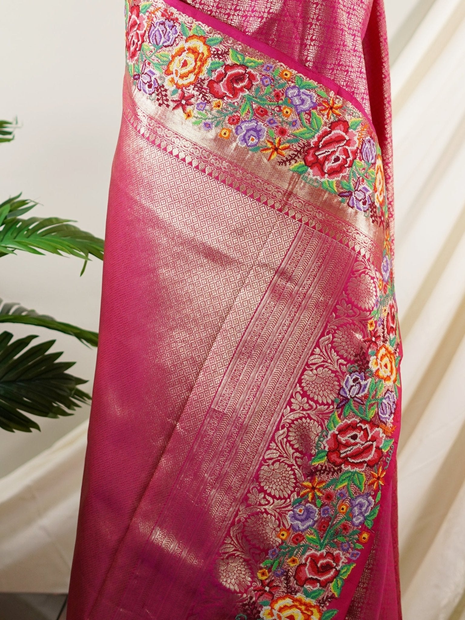 Kanchipuram Silk Pink 100% Pure Silk  - Manoranjitham Weaves - Handloom Store
